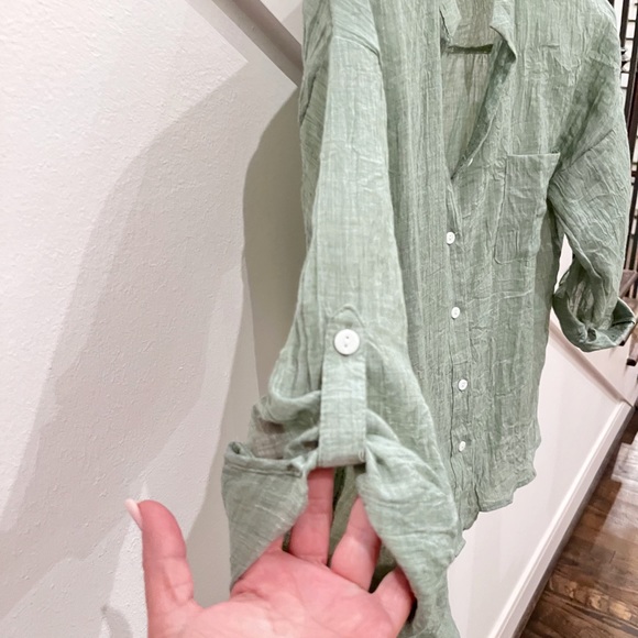 Mossy Green Cotton Gauze Tab Sleeve Shirt, 1 Chest Pocket, Ladies Size 4, EUC - Picture 3 of 5